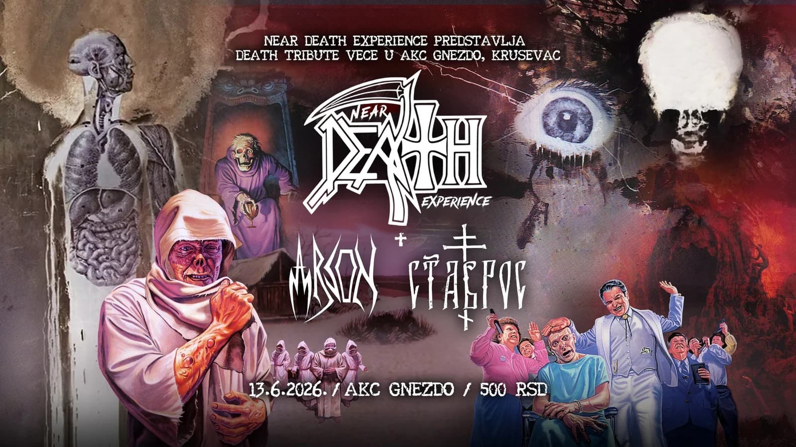 DEATH TRIBUTE VEČE / Near death expirience, Arson, Stavros